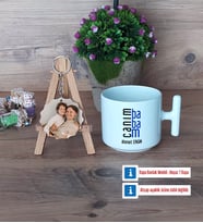 Babaya Hediye Kupa Bardak Beyaz ve Fotoğraflı Ahşap Anahtarlık Hediye (Model 12)