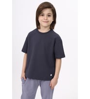 Toontoy Unisex Çocuk Etek Ucu Baskılı Tişört (Füme)