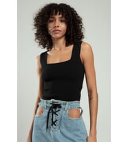 sifu tekstil Kare Yaka Kadın Spor Askılı Triko Atlet Crop Top Bluz SFYZ1001 (Siyah)