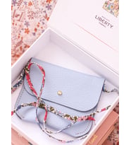 Kız Çocukları için kişiselleştirilebilir Hediye, Hakiki Deri Mini Çanta, Liberty London Kumaş Askı (Açık Mavi)