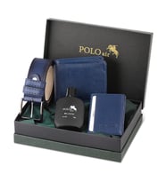 Polo Air Kutulu Klasik Erkek Cüzdan Kemer Kartlık Parfüm Seti PM-12 (Lacivert)