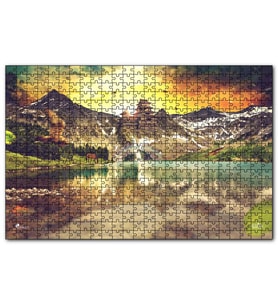 Cakapuzzle Gündoğumu Tapınak ve Göl Manzarası  Puzzle Yapboz MDF (Ahşap) (1000 Parça)