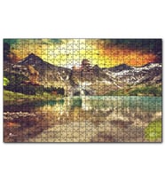 Cakapuzzle Gündoğumu Tapınak ve Göl Manzarası  Puzzle Yapboz MDF (Ahşap) (1000 Parça)