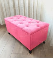 Lüks Sandıklı Kapitoneli Ayakucu Puf Bench 90 cm Siyah Ayak (Pembe)