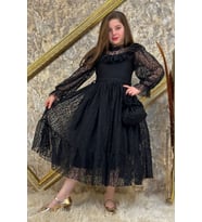Kız Çocuk Nisa Model Tam Boy Çantalı Abiye Elbise 10 - 13 Yaş (Siyah)