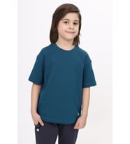 Toontoy Unisex Çocuk Etek Ucu Baskılı Tişört (Petrol)