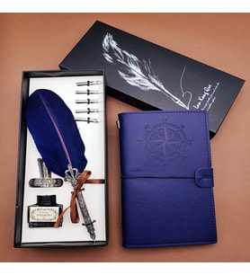 Divit Kalem ve Deri Defter Seti (Mavi)