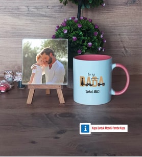 Babaya Doğum Günü Hediyesi Fotoğraflı Dekoratif Taş, Kupa Bardak Beyaz Hediye Babalar Günü Hediyesi (Model 6)