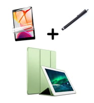 Apple iPad 7. 8. 9. Nesil 10.2 Kılıf Set PU Deri Smart Tablet Kilifi Ekran Koruy (Açık Yeşil)