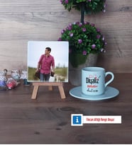 Diyaliz Teknikeri Fotoğraflı Dekoratif Taş, Ahşap Altlıklı Türk Kahvesi Fincanı Hediye Diyaliz Teknikerine Hediye (Model 2)