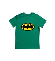 Batman baskılı pamuklu penye kumaş yazlık çocuk tişört (Yeşil)
