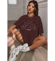 Unisex Green Angel Baskılı T-shirt (Kahverengi)