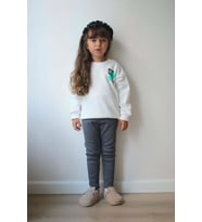 KIZ ÇOCUK BİSİKLET YAKA PAMUK TAYTLI EŞOFMAN TAKIMI (Ekru)