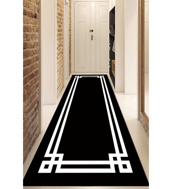 Dijital Baskılı Kaymaz Taban Yıkanabilir Modern Yolluk Ve Koridor Halısı NDU-SD-673 (Siyah)