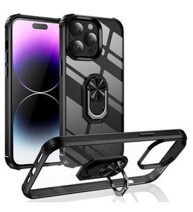 iPhone 14 Pro Kılıf Mola Kenar Köşe Yüzük Kısımları Renkli Kılıf (Siyah)