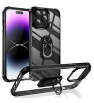 iPhone 14 Pro Kılıf Mola Kenar Köşe Yüzük Kısımları Renkli Kılıf (Siyah)