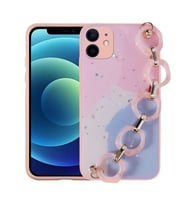 Uyumlu Model Apple iPhone 12 Kılıf Simli Desenli El Askılı Kapak (Pembe)