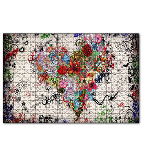 Cakapuzzle Desenler Ve Çiçeklerden Kalp Figürü Görseli  Puzzle Yapboz MDF (Ahşap) (255 Parça)