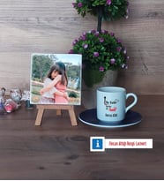 Harika Anne Fotoğraflı Dekoratif Taş, Ahşap Altlıklı Türk Kahvesi Fincanı Hediye (Model 4)