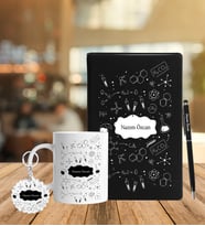 Kimya Öğretmenine Özel Deri Defter Kalem Kupa Ve Anahtarlık Seti (Model 3)