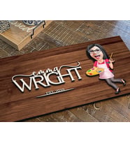 BK Gift Kişiye Özel Kadın Ressam Karikatürlü Kabartma Figürlü Ahşap Tablo, Duvar Dekoru, Arkadaşa Hediye, Özel Tasarım Ev Hediyesi-1 (Ceviz)
