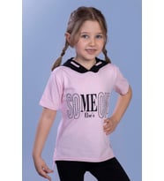 Toontoy Kız Çocuk KapüşonluTaş İşlemeli Baskılı Tişört (Pembe)