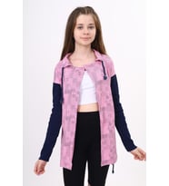 Toontoy Kız Çocuk Komple Baskılı Hırka (Pembe)
