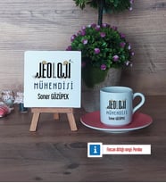 Jeoloji Mühendisi Dekoratif Taş, Türk Kahvesi Fincanı Kırmızı İsme Özel Hediye (Model 4)