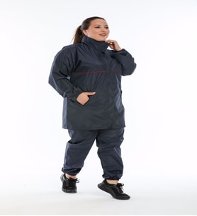 Fitblue Tunik model termal sauna eşofman takımı alt-üst takım tunik boyu 85 cm bol kesim (LACIVERT-LACIVERT)
