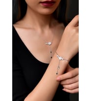 Papatya Silver 925 Ayar Gümüş Zincir Sallantılı Taşlı Sedef Manolya Çiçeği Kolye Ve Bileklik Set (Rodyum)
