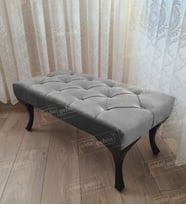 Kapitoneli Ayak Ucu Kapı Önü Antre Bench Puf Siyah Ayak (100*45) (Gri)