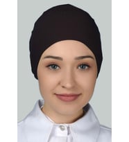 Kadın Pratik Dikişsiz Bağcıklı Kaymayan Tesettür Penye Bone (Koyu Kahverengi )