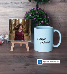 İsme Özel Fotoğraflı Dekoratif Taş, Kupa Bardak Beyaz Hediye (Model 1)