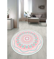 Dijital Baskılı Kaymaz Taban Yıkanabilir Yuvarlak Lazer Kesim Salon Halısı Paspas NLZR-HT-1231 (Pembe)