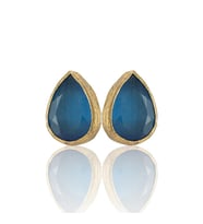 Kadir Jewellery 22 Ayar Altın Kaplama Kadın Minimal Küpe -El İşçiliği Ve Hipoalerjenik Küpe (Koyu Mavi)