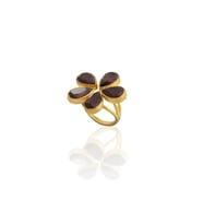 Kadir Jewellery 22 Ayar Altın Kaplama Zirkon Taşlı Kadın Vintage Yüzük (Kahverengi)