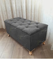 Lüks Sandıklı Kapitoneli Ayakucu Puf Bench 110 cm Gold Ayak (Antrasit)