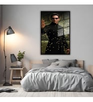 Metal Çerçeveli Cam Tablo Klasik Film Matrix Karakteri (Siyah)
