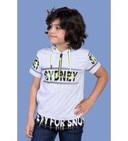 Toontoy Erkek Çocuk Kapüşonlu Garni Detaylı Tişört ( Gri-Melanj)