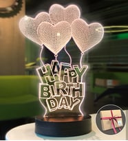 Happy Birthday Doğum Günü Modelli 3D Gece Lambası (Beyaz)