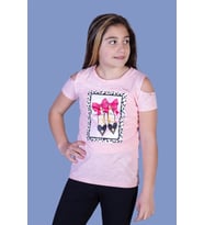 Toontoy Kız Çocuk Baskılı Tişört (Pembe Melanj)