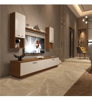 Decoraktiv Eko 5DAB Mdf Std Tv Ünitesi Tv Sehpası - Parlak Beyaz (Beyaz - Kahverengi)
