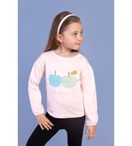 Toontoy Kız Çocuk Baskılı Kol Ucu Lastikli Sırtı Nakış Detaylı Tişört (Pudra)