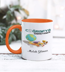 Coğrafya Öğretmeni Tasarımlı Kişiye Özel Kupa Bardak (Turuncu)