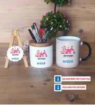 Öğretmenler Günü Hediyesi Hediye Sepeti Kalemlik, Kupa Bardak Sihirli, Ahşap Anahtarlık Hediye (Model 1)