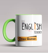 Kişiye Özel İngilizce Öğretmeni Temalı Siyah Renk Kupa Bardak  (Yeşil)