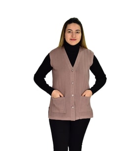 Kadın Cepli Triko Yelek BGL-ST03343 (Pudra)