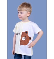 Toontoy Erkek Çocuk İki Renkli Ayıcık Baskılı Tişört (Sarı)