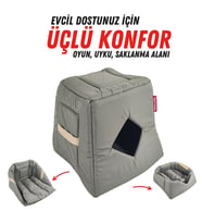 XPERMATE 3 Fonksiyonlu Kedi Evi - Küçük Irk Köpek Evi - Kedi Mağara Kedi Yuvası - Kedi Yatağı (Antrasit)