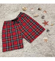 %100 Pamuk Kadın Yüksek Bel Dört Mevsim Şort Pijama  (Kırmızı-Yeşil)
